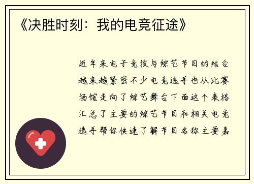 《决胜时刻：我的电竞征途》