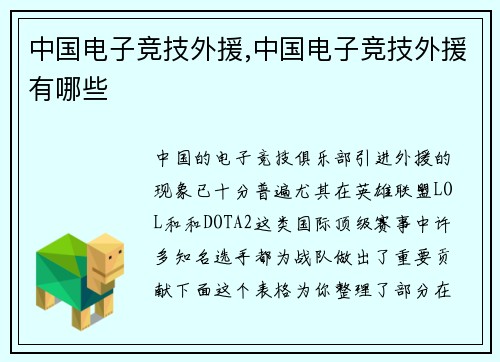 中国电子竞技外援,中国电子竞技外援有哪些